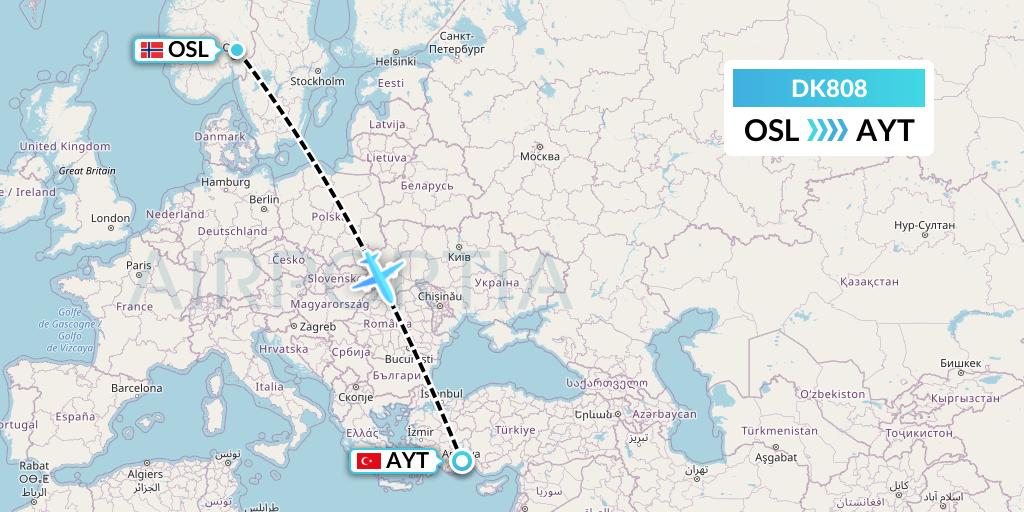 DK808 Thomas Cook Airlines Scandinavia Flight Map: Oslo to Antalya