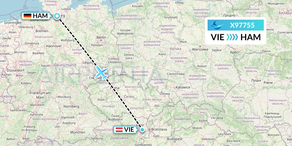 X97755 Avion Express Flight Map: Vienna to Hamburg