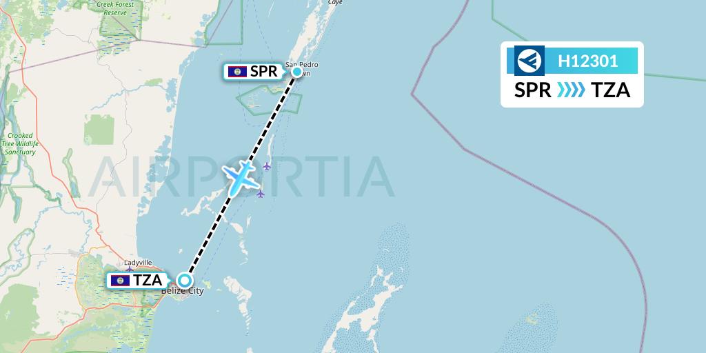 H12301 Hahn Air Systems Flight Map: San Pedro to Belize City