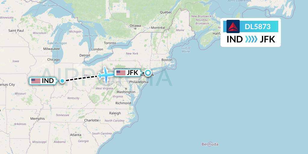 DL5873 Delta Air Lines Flight Map: Indianapolis to New York