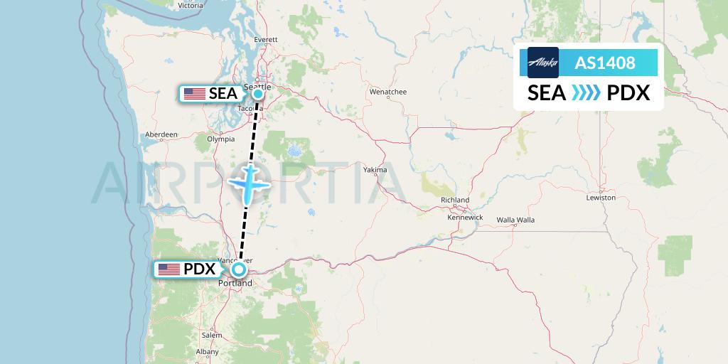 AS1408 Alaska Airlines Flight Map: Seattle to Portland