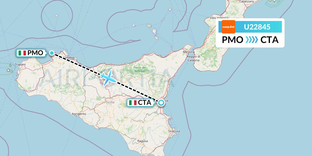 U22845 EasyJet Flight Map: Palermo to Catania