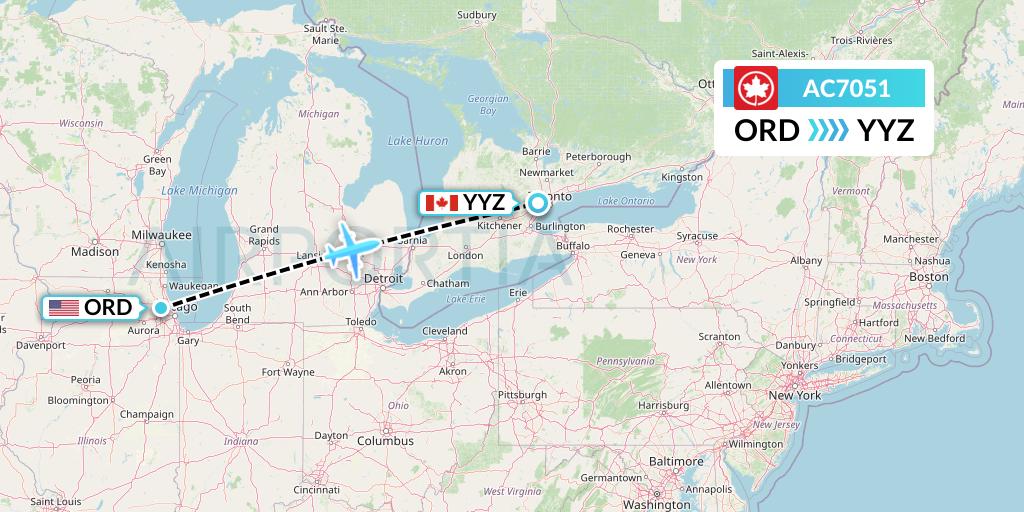 AC7051 Air Canada Flight Map: Chicago to Toronto