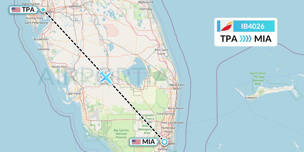IB4026 Iberia Flight Map: Tampa to Miami