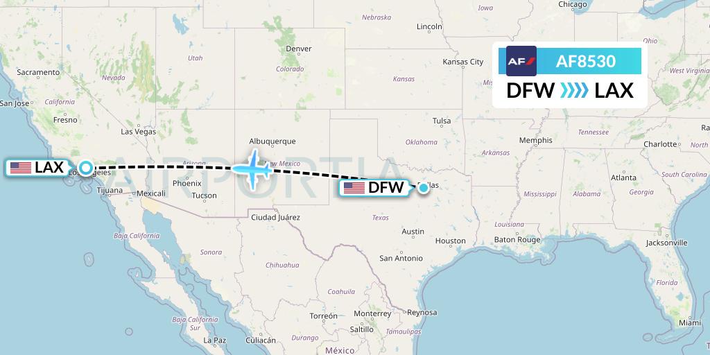AF8530 Air France Flight Map: Dallas to Los Angeles
