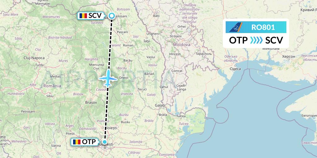 RO801 Tarom Flight Map: Bucharest to Suceava