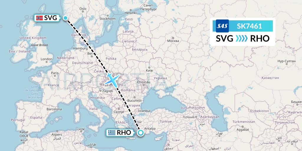 SK7461 SAS Flight Map: Stavanger to Rhodes