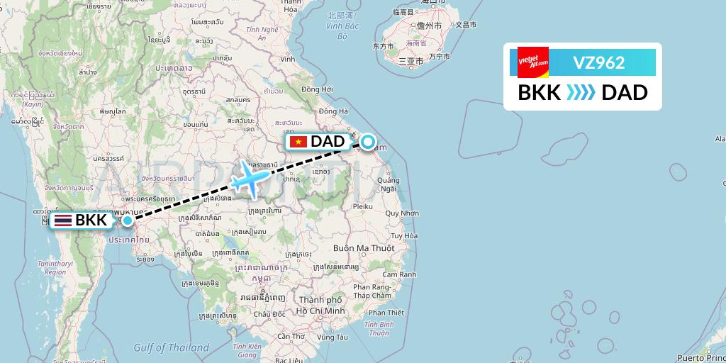 VZ962 Thai Vietjet Air Flight Map: Bangkok to Da Nang
