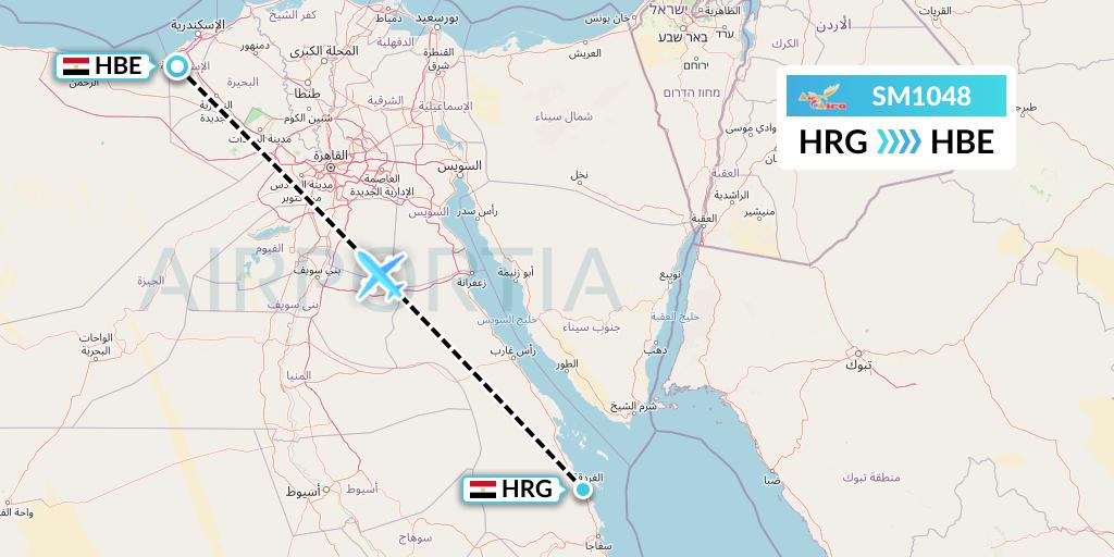 SM1048 Air Cairo Flight Map: Hurghada to Alexandria