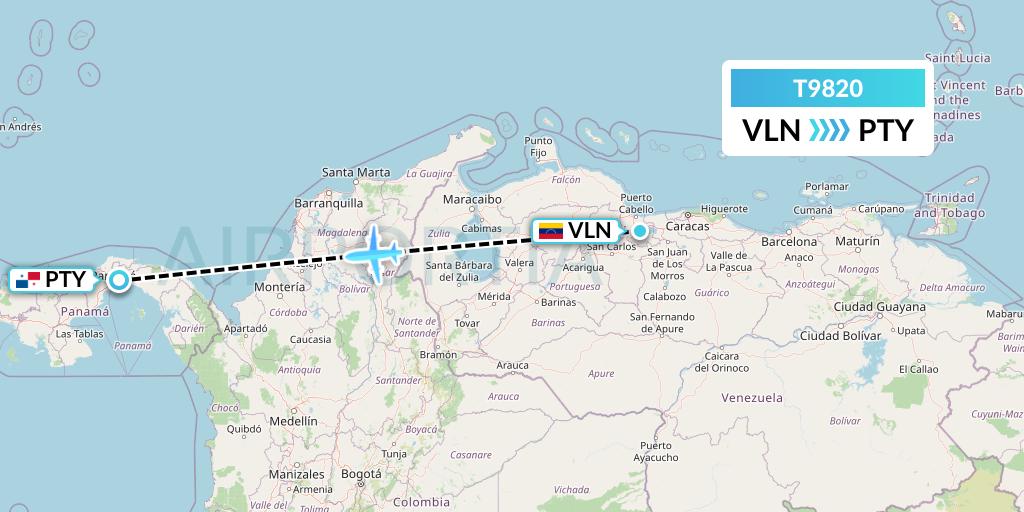 T9820 Turpial Airlines Flight Map: Valencia to Panama City