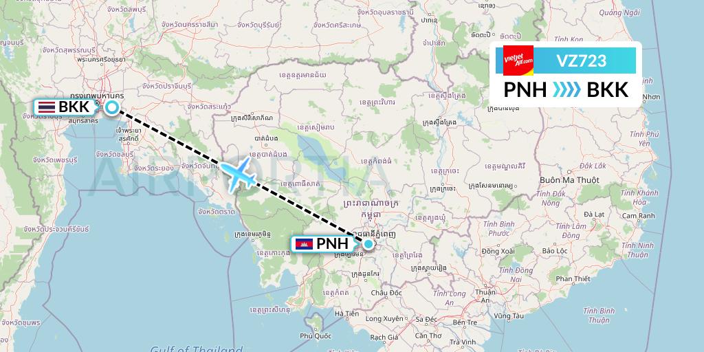 VZ723 Thai Vietjet Air Flight Map: Phnom Penh to Bangkok