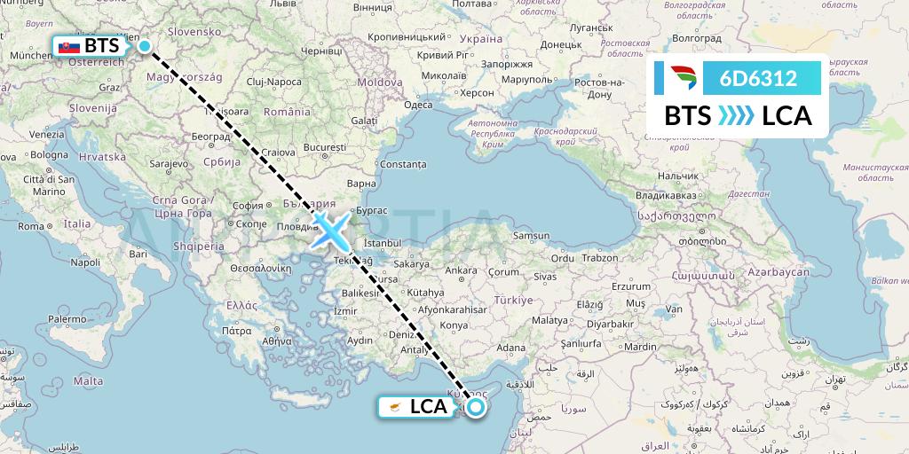 6D6312 Travel Service Slovakia Flight Map: Bratislava to Larnaca