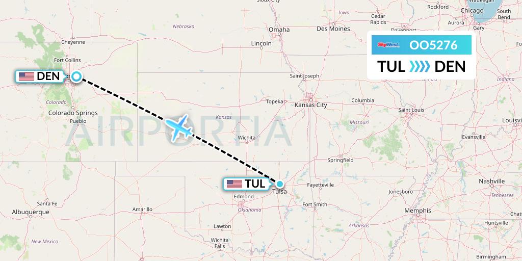 OO5276 SkyWest Airlines Flight Map: Tulsa to Denver