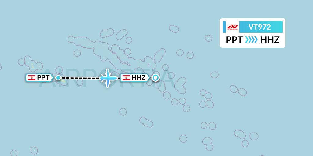 VT972 Air Tahiti Flight Map: Papeete to Hikueru Atoll