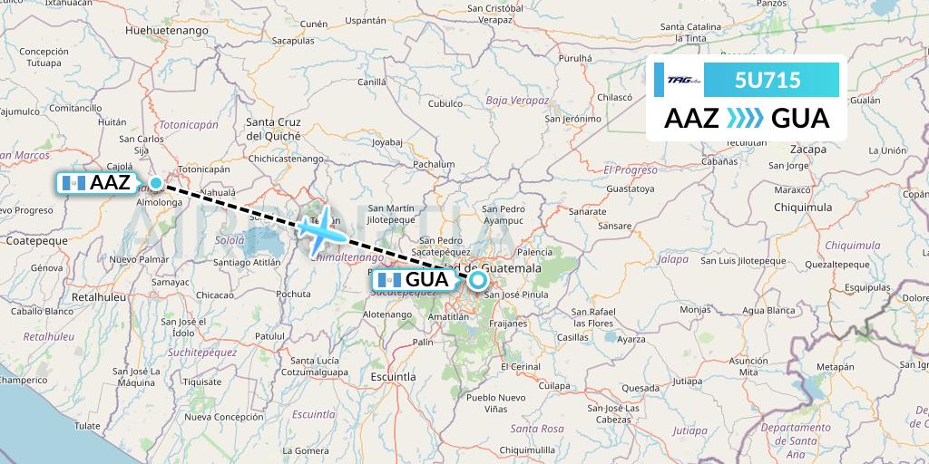5U715 TAG Airlines Flight Map: Quezaltenango to Guatemala City