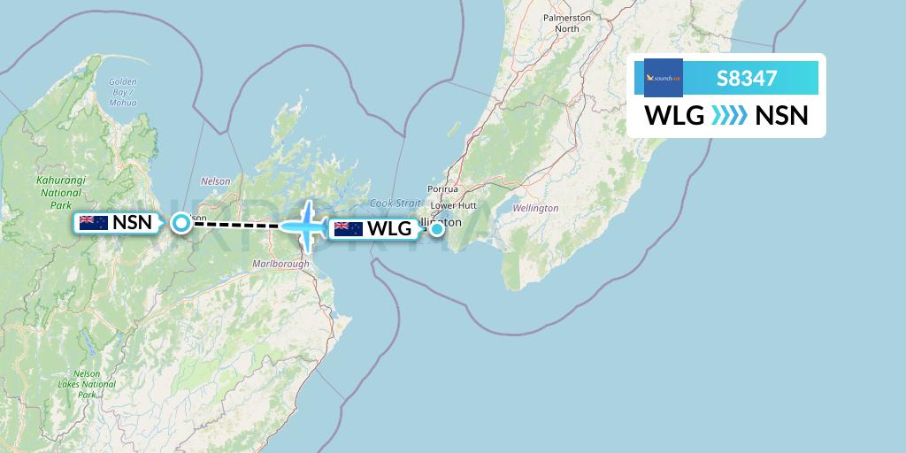 S8347 Soundsair Flight Map: Wellington to Nelson