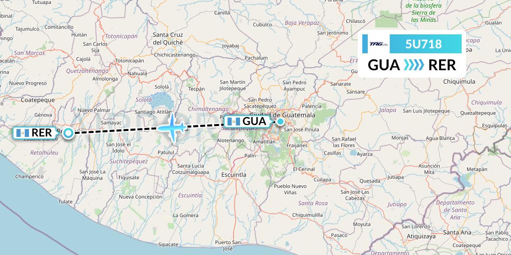 5U718 TAG Airlines Flight Map: Guatemala City to Retalhuleu