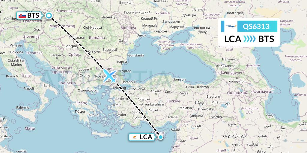 QS6313 Smartwings Flight Map: Larnaca to Bratislava