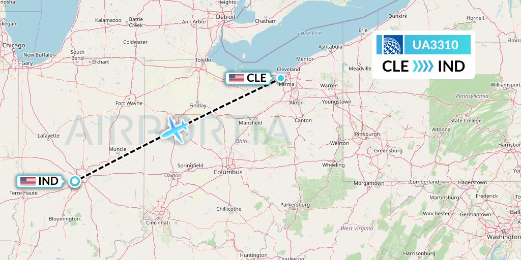 UA3310 United Airlines Flight Map: Cleveland to Indianapolis