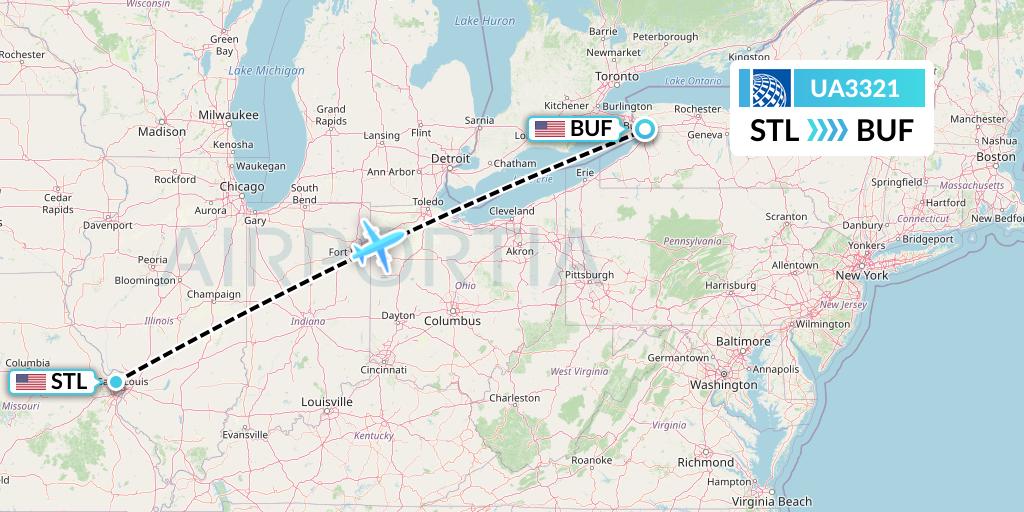 UA3321 United Airlines Flight Map: St. Louis to Buffalo