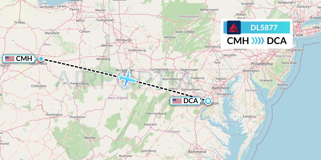 DL5877 Delta Air Lines Flight Map: Columbus to Washington