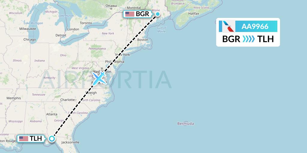 AA9966 American Airlines Flight Map: Bangor to Tallahassee