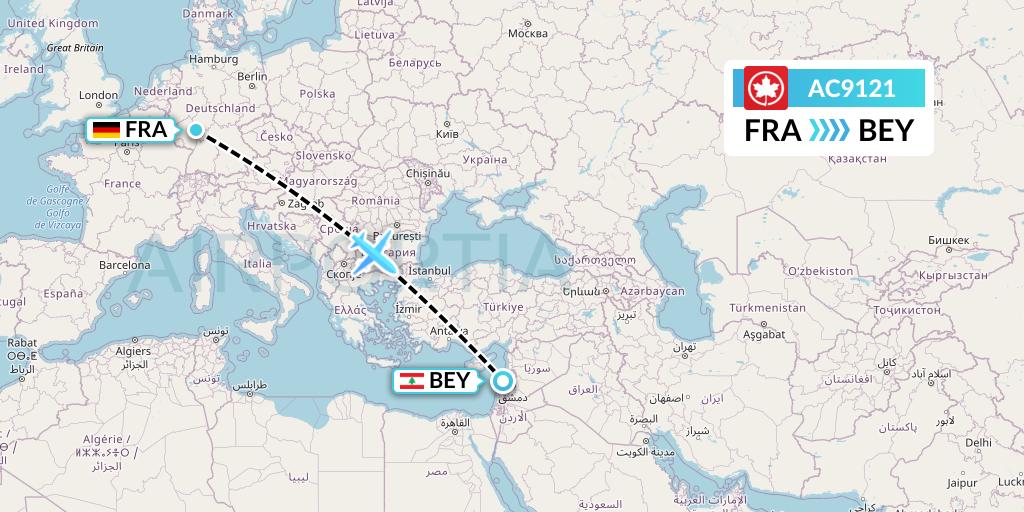 AC9121 Air Canada Flight Map: Frankfurt to Beirut