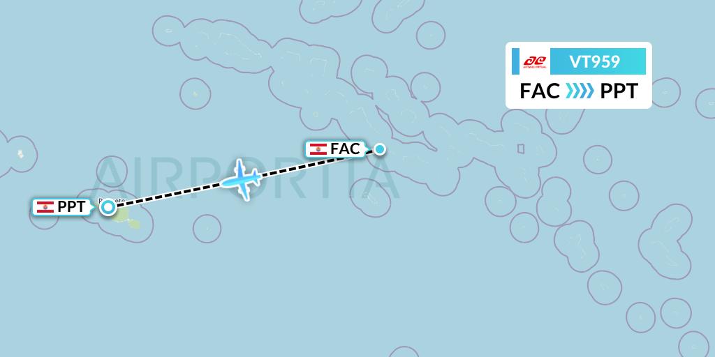 VT959 Air Tahiti Flight Map: French Polynesia to Papeete