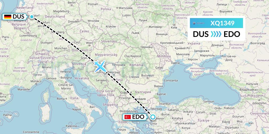 XQ1349 SunExpress Flight Map: Dusseldorf to Edremit