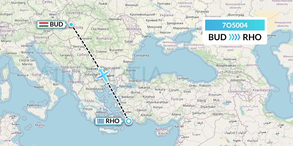 7O5004 Travel Service Hungary Flight Map: Budapest to Rhodes