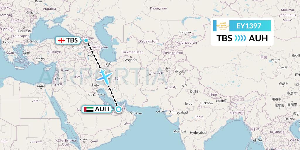 EY1397 Etihad Airways Flight Map: Tbilisi to Abu Dhabi