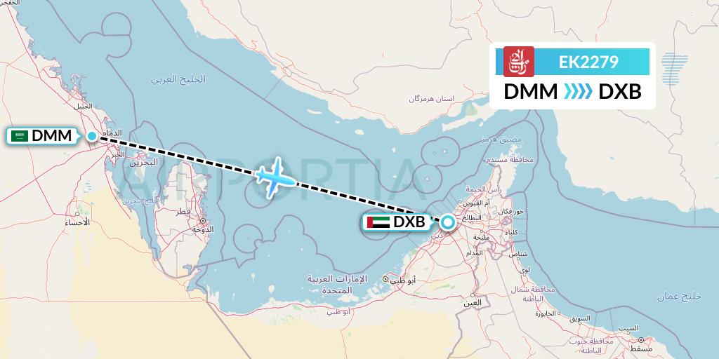 EK2279 Emirates Flight Map: Dammam to Dubai