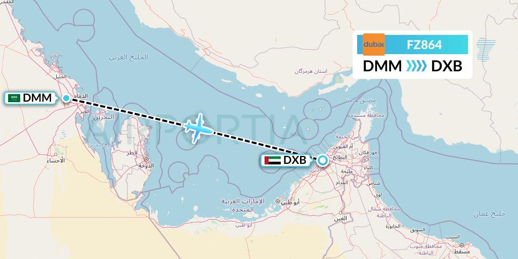 FZ864 FlyDubai Flight Map: Dammam to Dubai