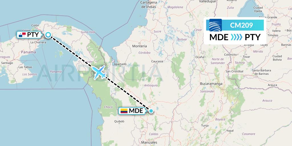 CM209 Copa Airlines Flight Map: Medellin to Panama City