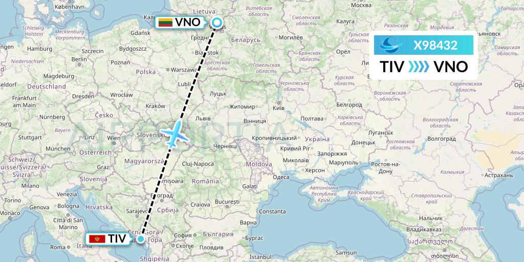 X98432 Avion Express Flight Map: Tivat to Vilnius