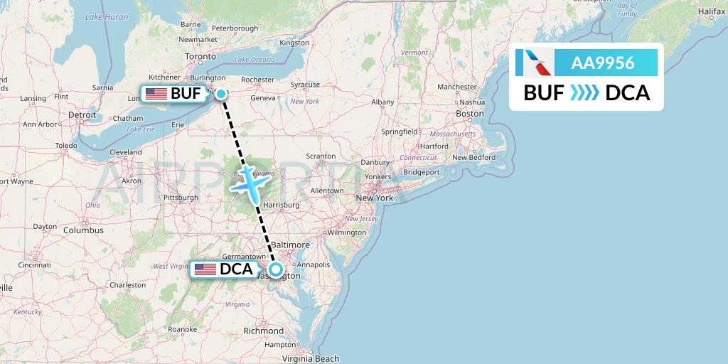 AA9956 American Airlines Flight Map: Buffalo to Washington