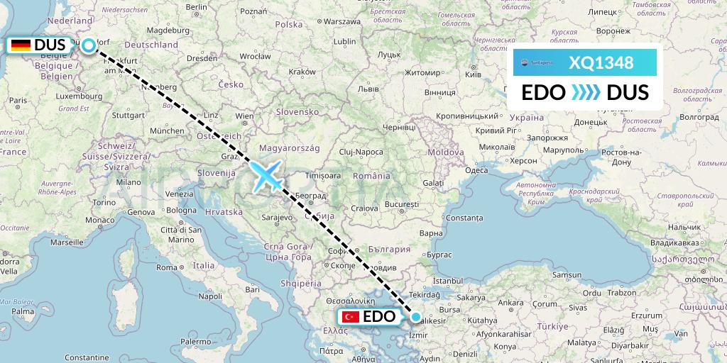 XQ1348 SunExpress Flight Map: Edremit to Dusseldorf