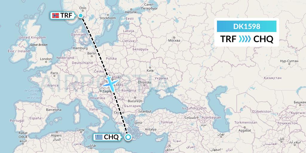 DK1598 Thomas Cook Airlines Scandinavia Flight Map: Oslo to Chania