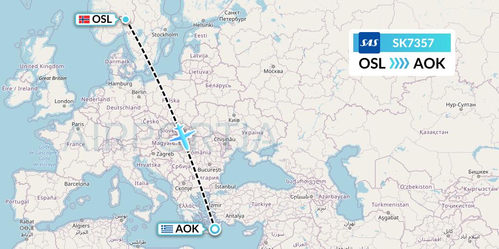 SK7357 SAS Flight Map: Oslo to Karpathos