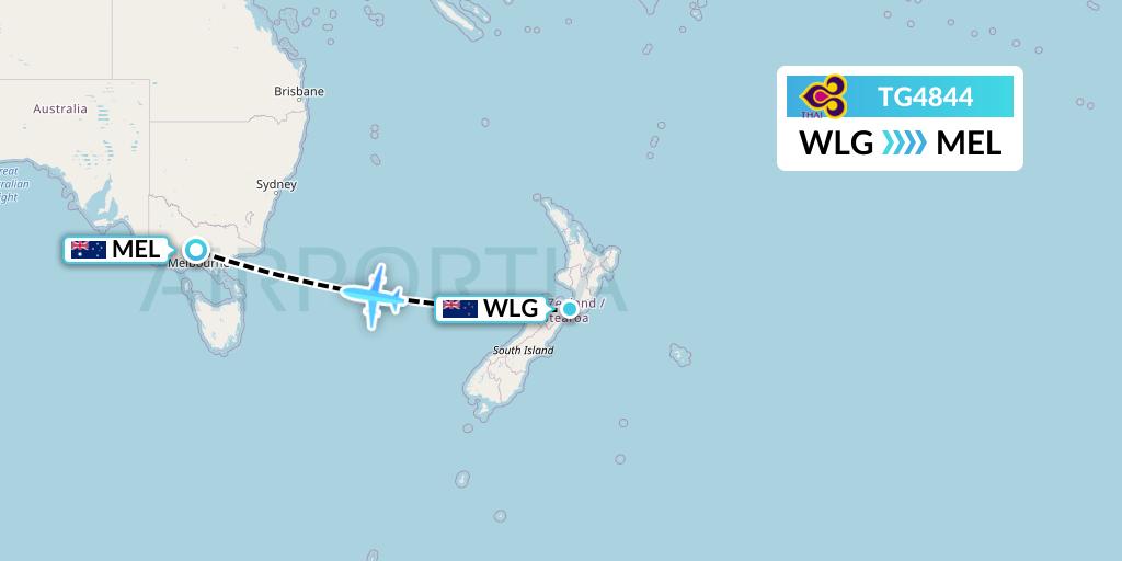 TG4844 Thai Airways Flight Map: Wellington to Melbourne