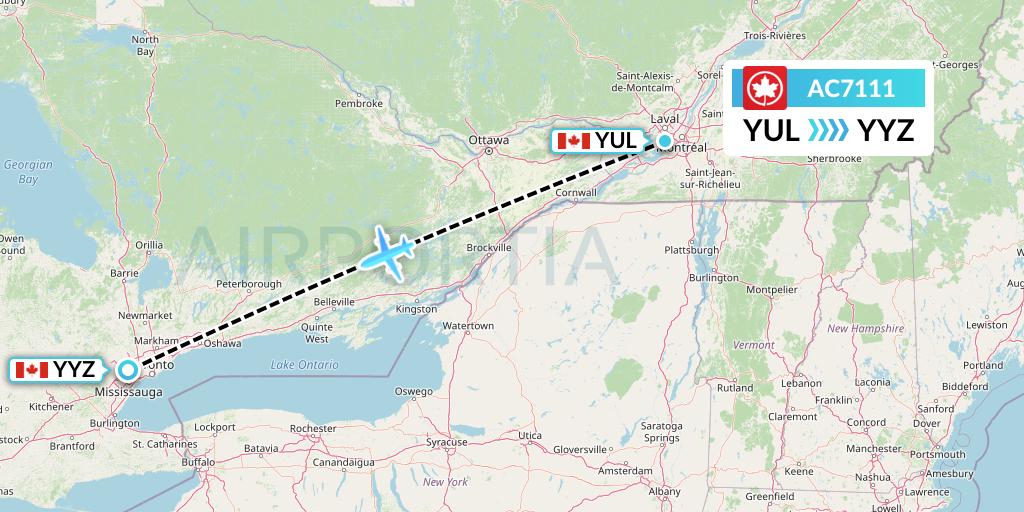 AC7111 Air Canada Flight Map: Montreal to Toronto