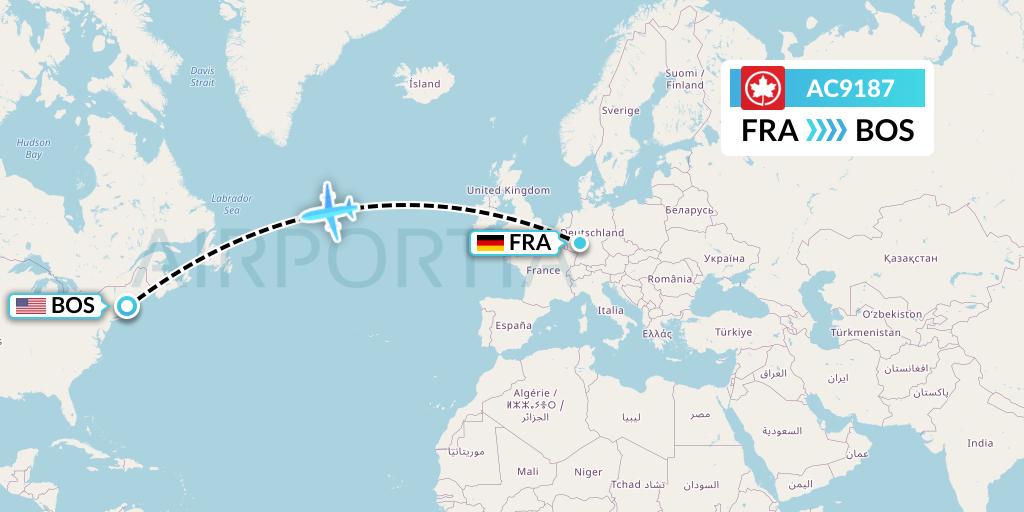 AC9187 Air Canada Flight Map: Frankfurt to Boston
