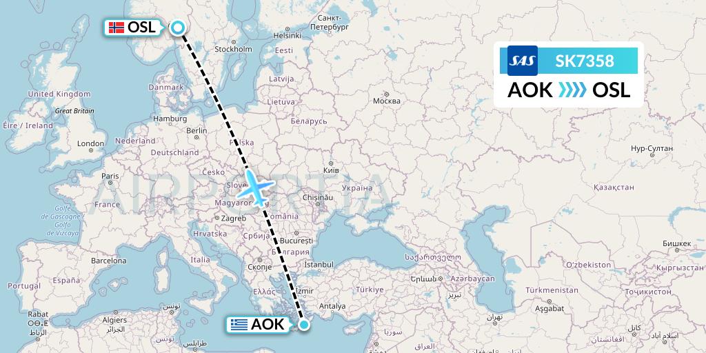 SK7358 SAS Flight Map: Karpathos to Oslo