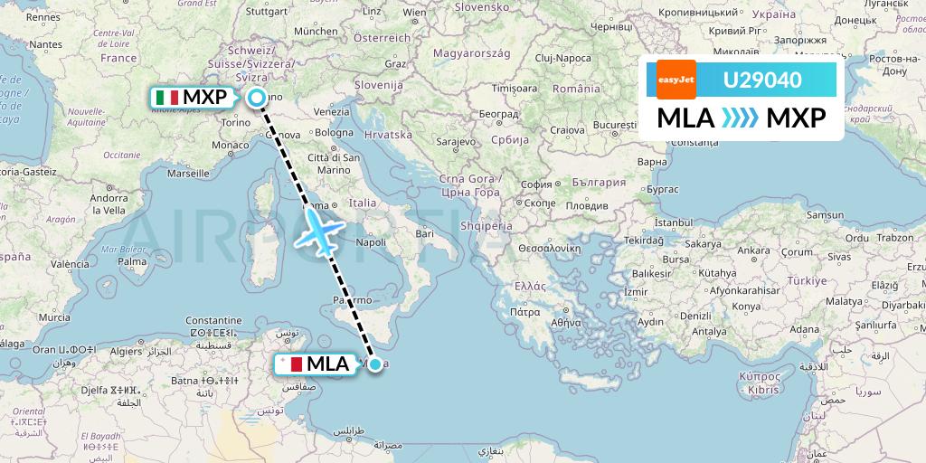 U29040 EasyJet Flight Map: Malta to Milan