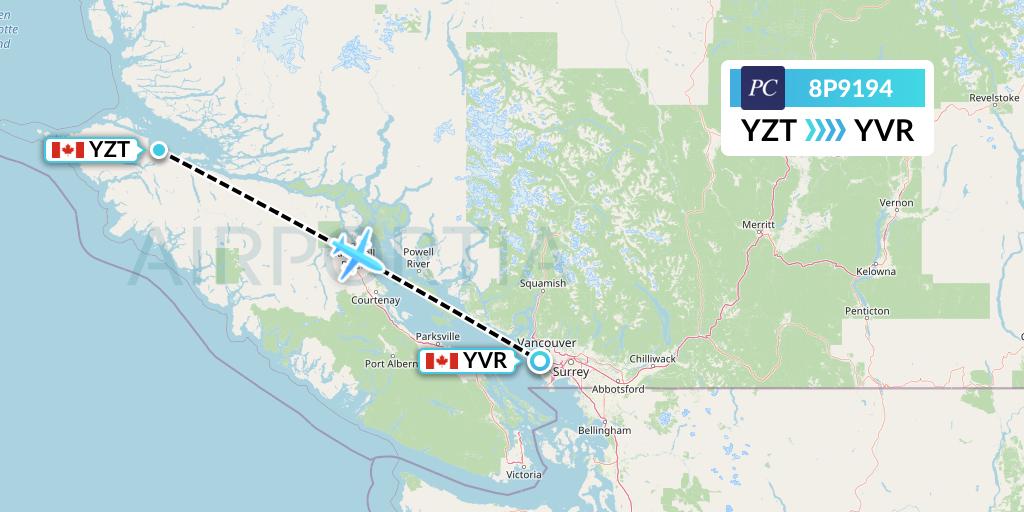 8P9194 Pacific Coastal Airlines Flight Map: Port Hardy to Vancouver