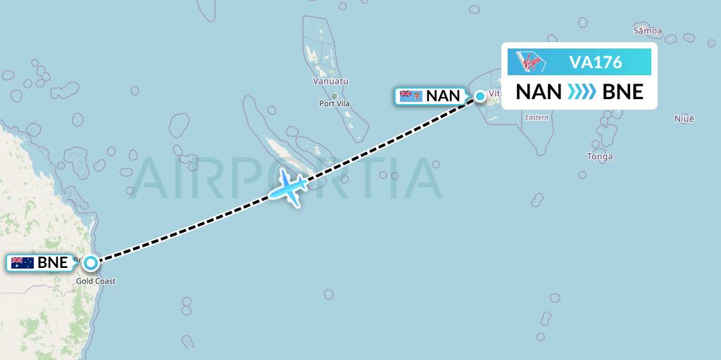 VA176 Virgin Australia Flight Map: Nadi to Brisbane