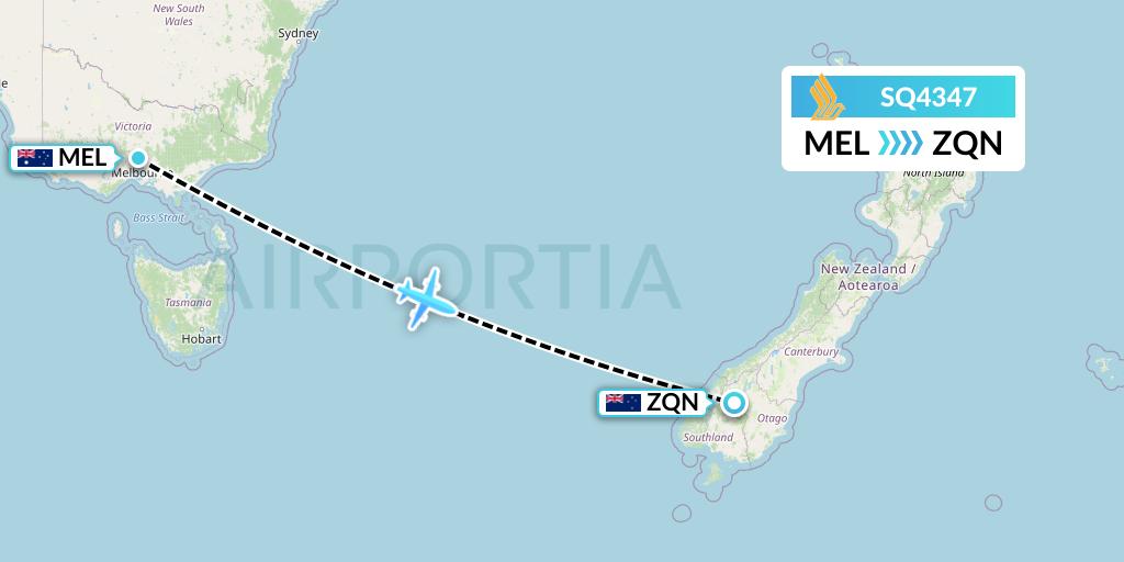 SQ4347 Singapore Airlines Flight Map: Melbourne to Queenstown