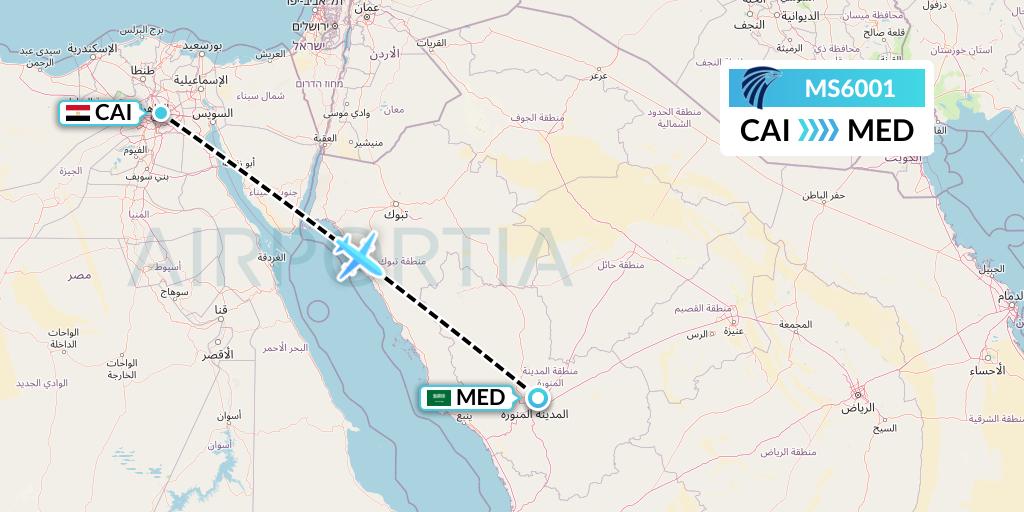 MS6001 EgyptAir Flight Map: Cairo to Medina