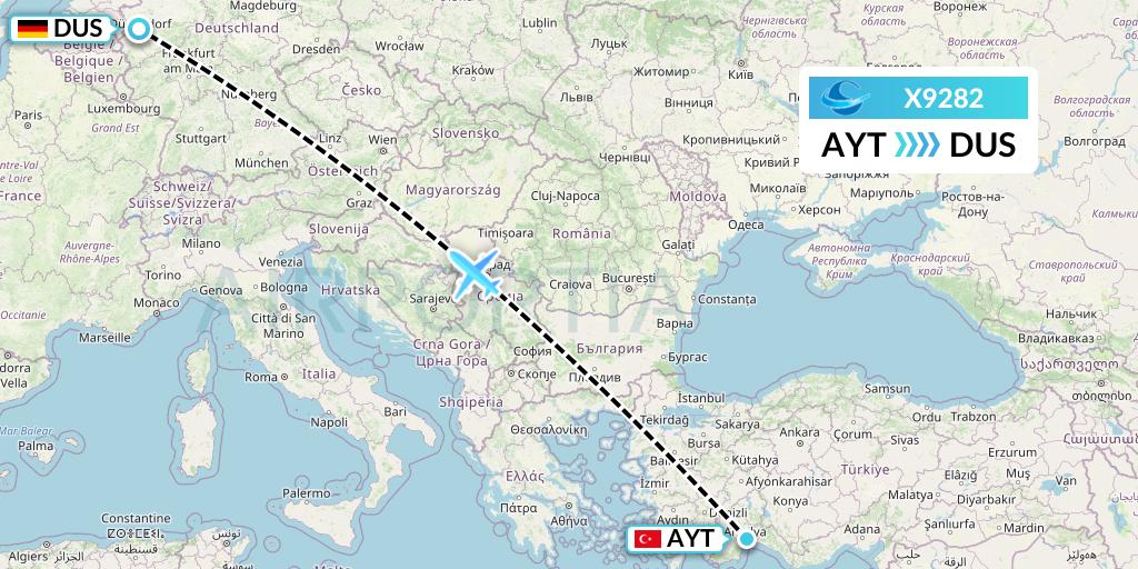 X9282 Avion Express Flight Map: Antalya to Dusseldorf
