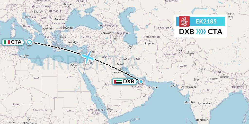 EK2185 Emirates Flight Map: Dubai to Catania